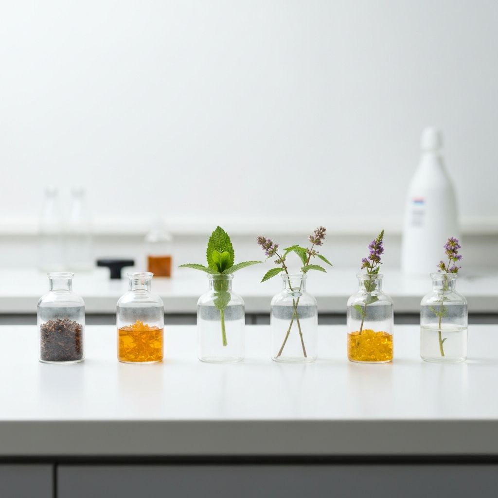 Natürliche Extrakte in Glasbehältern